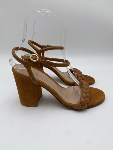 Gianvito Rossi cognac suede Cruz braided sandals block heel Size 36 GIANVITO ROSSI