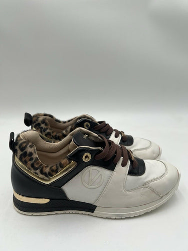 Mario Valentino leopard print White /Brown Leather Low Top sneakers Size 9 Mario Valentino