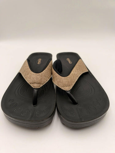 Aerothotic Womens Black Tan Thong Flip Flops Comfort Wedge Sandals Size 7