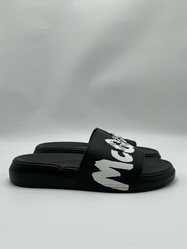Alexander McQueen Graffiti Logo black rubber pool slide Size 43.5 Alexander Mcqueen