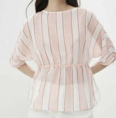 NWT Sportmax Code Womens Half Sleeve Stripe Blouse Pink Size 14 Sportmax