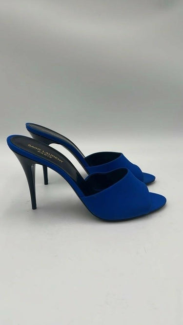 Women’s Saint Laurent LA 16 sandals royal blue silk high stiletto heel Size 42 Saint Laurent