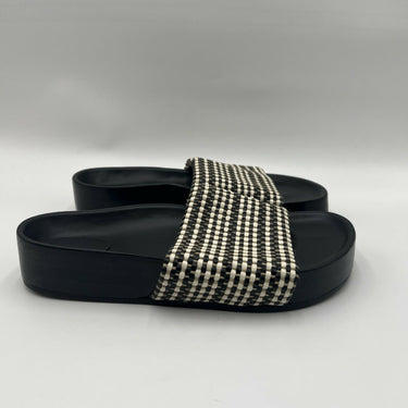 Co Stripe Burlap Pool Slides White/Black Size 41 CO