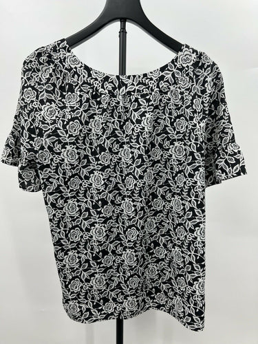 LOFT Blouse Womens Black White Floral Ruffle Sleeve Top Boho Peasant Work M Loft