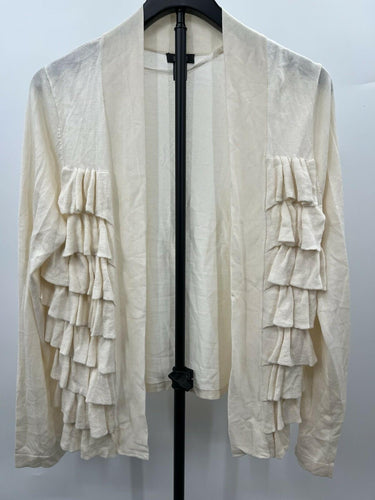 Kenneth Cole Reaction Cardigan Womens Ivory Cream Ruffle Open Front Top M Kenneth Cole Reaction