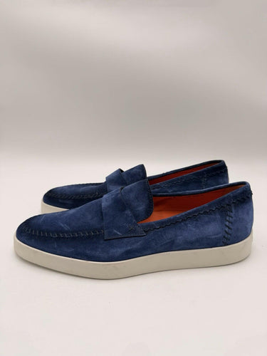 Men’s SANTONI Banker Light Blue Suede Loafer Size 10.5