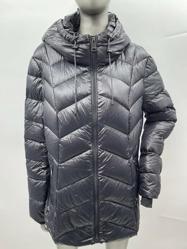NWOT Women’s DKNY Full Zip Long Sleeve Hooded Puffer Jacket Color Black Size L DKNY