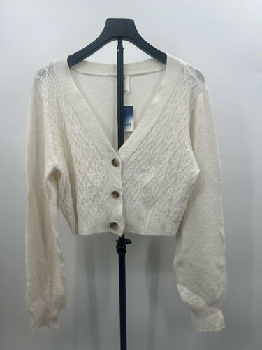 Abound Cardigan Womens Cropped Cable Knit Cream Button Size M Abound