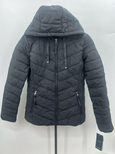 Ralph Lauren Jacket Womens Black Soft Puffer Chevron Quilt Hooded Zip Coat S Ralph Lauren