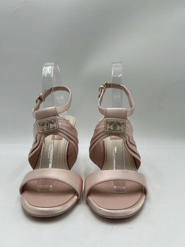 Women’s Chanel satin sandals with crystal CC logo Light Pink Size 38.5