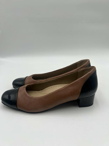 Trotters T2053 Brown Leather Block Heel Pumps Size 9