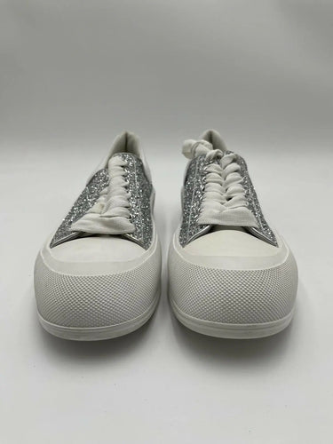 Alexander McQueen Deck Plimsoll sneakers in silver glitter and white Size 41 Alexander McQueen
