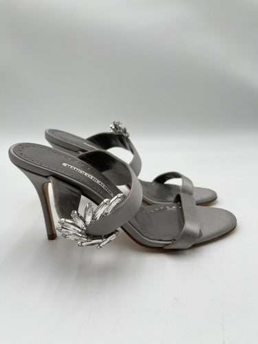 Manolo Blahnik Chivela crystal-embellished satin 90mm sandals Size 38 Manolo Blahnik