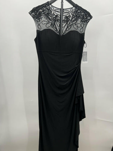 NWT Alex Evenings Black Illusion Mesh Beaded Cap Sleeve Evening Gown Size 8 Alex Evenings