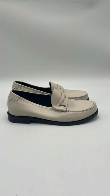 Women’s Saint Laurent white leather penny tonal strap Monogram loafers Size 41 Saint Laurent