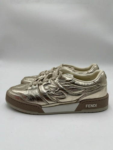 Fendi Match low-top sneakers in metallic gold laminated nappa leathe Size 38