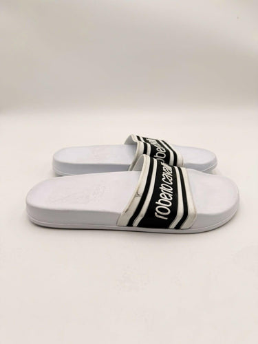 Roberto Cavalli white and black sport logo slides Size 36 Roberto Cavalli
