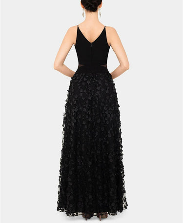 Xscape Ity V Front Top with Long Raised Flower Skirt Black/Black 6