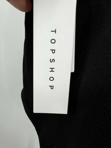 TOPSHOP Black Lace Trim V Neck Strappy Rib Bodysuit Top Color Black Size 4