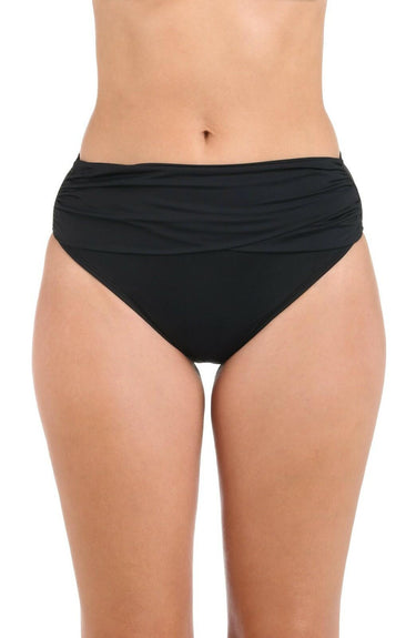 La Blanca Women's Banded Mid Waist Pant Bikini Swimsuit Bottom, Black Size 12 La Blanca