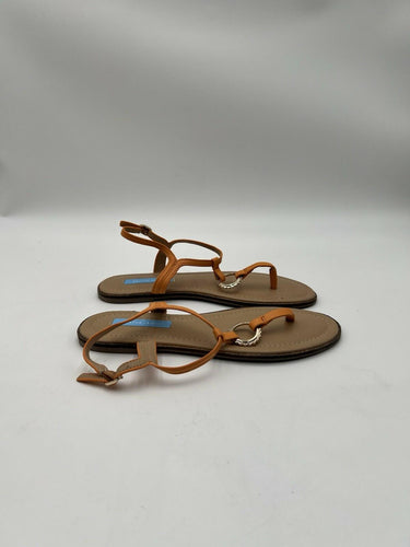 Draper James Orange Gold Ring T-Strap Thong Flat Sandals Womens 7 Draper James