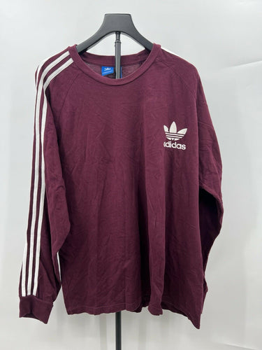 Adidas Originals Shirt Mens Burgundy 3 Stripe Long Sleeve Trefoil Logo 2XL adidas