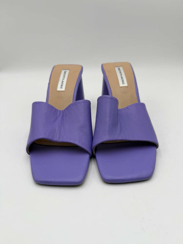 Women’s Saks Fifth Avenue purple leather square-toe block heel mules Size 7M