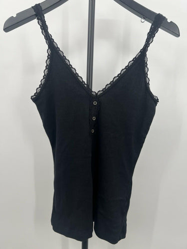 Vero Moda Cami Tank Top Lace Trim Button Henley Black Ribbed NWT - S VERO MODA