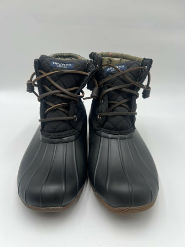 Sperry Saltwater Black Quilted Duck Boots Waterproof Size 7.5