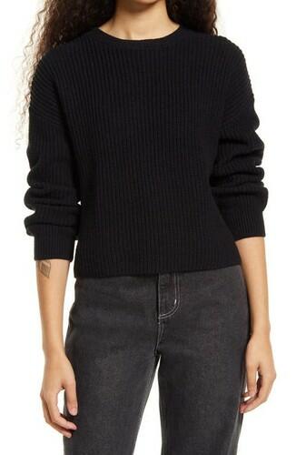 BP. Cleo Crop Crewneck Sweater in Black Size X-Small BP.