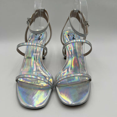 MIX NO. 6 ALICIANA SANDAL HEEL LIGHT SILVER SHIMMER SAND FABRIC WOMEN 9.5 M Mix No. 6
