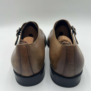 ERMENEGILDO ZEGNA Siena Flex Single Monk Strap Shoes Brown Leather Size 8D ERMENEGILDO ZEGNA