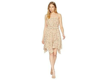 J.O.A. Tie Shoulder Ruffle Dress (Taupe Floral) Women's Dress M J.O.A.