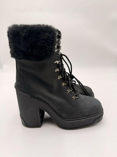 Women’s Moncler Claudia Faux Fur-Trimmed Nubuck Ankle Boot Size 38 Moncler