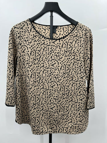 Ann Taylor Blouse Womens Tan Black Polka Dot 3/4 Sleeve Top Work Office S Ann Taylor