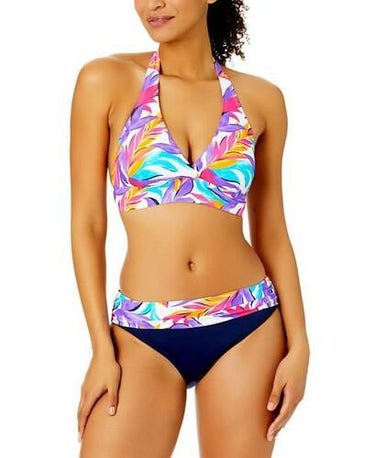 Anne Cole Women's Marilyn Printed Halter Bikini Top (White Print, Large) Anne Cole