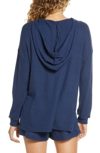 Women's Project Social T Waffle Knit Hooded Pullover, Blue Size X-Small Project Social T