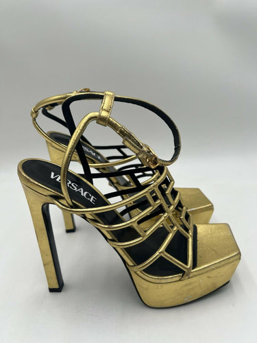 Women’s Versace Greca Maze platform sandals in gold Leather Size 39.5 Versace