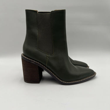 Women’s Crown Vintage Pimmy Green Leather Block Heel booties Size 9M Crown Vintage