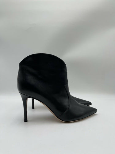Women’s GIANVITO ROSSI Mable Point-Toe Black Leather Booties Size 37.5 GIANVITO ROSSI