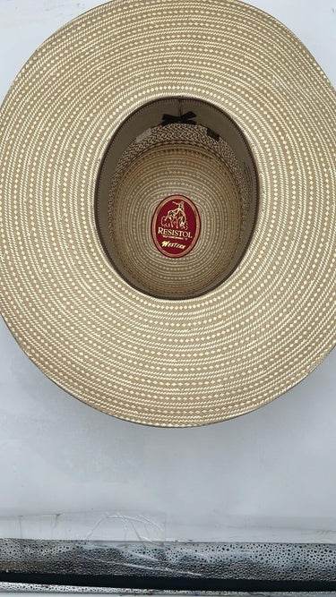 Resistol Two Tone Straw Cowboy Hat Open Crown Wide Flat Brim Long Oval 6 3/4 Resistol