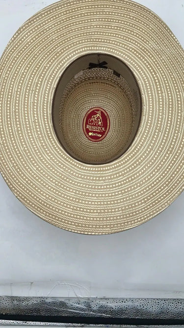 Resistol Two Tone Straw Cowboy Hat Open Crown Wide Flat Brim Long Oval 6 3/4 Resistol