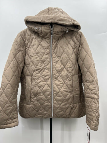 Vince Camuto Jacket Womens Taupe Quilted Hooded Water Resistant Warm Puffer L Vince Camuto