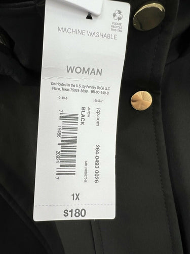 Liz Claiborne Jacket Womens Softshell Hooded Black Trench Gold Snap 1X Liz Claiborne