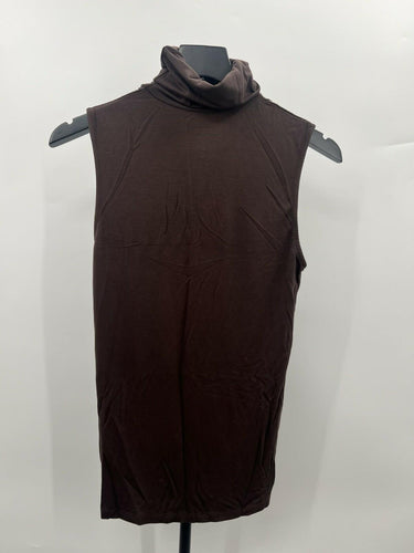 Majestic Filatures Top Womens Brown Turtleneck Sleeveless Soft Touch Viscose M Majestic