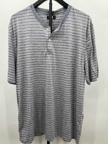 Thomas Dean Performance Blue Gray Stripe Henley Shirt Short Sleeve Mens XL Thomas Dean