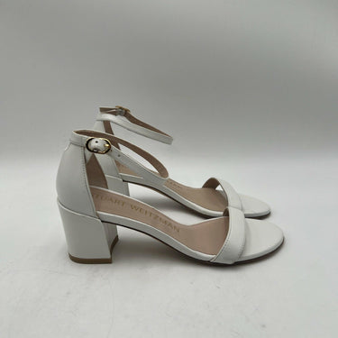Women’s Stuart Weitzman Nudist White Leather Block Heel Sandals Size 5 Stuart Weitzman