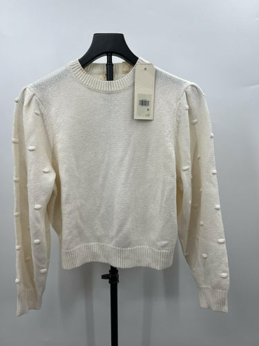 Levis Sweater Womens Ivory White Bobble Puff Sleeve Knit Crewneck S Levi's