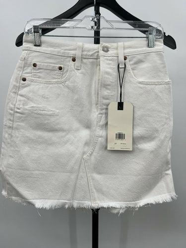 Levi's High Rise Deconstructed Skirt White Denim Frayed Hem 27 Levi's