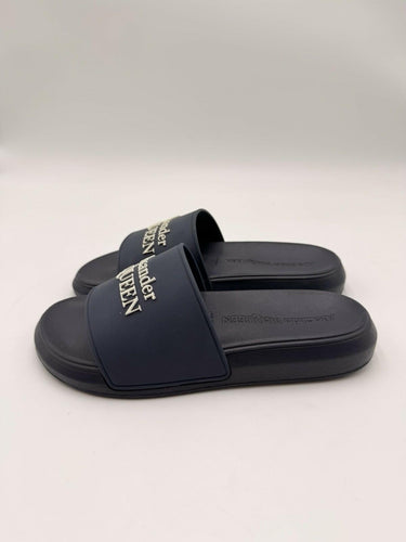 Alexander McQueen Womens Logo Pool Rubber Slides Sandals Navy Size 35.5 Alexander McQueen